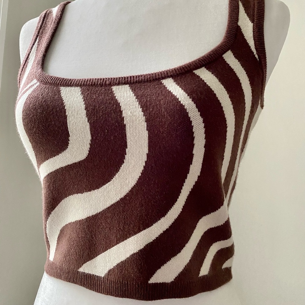 Brand New funky abstract brown and white top